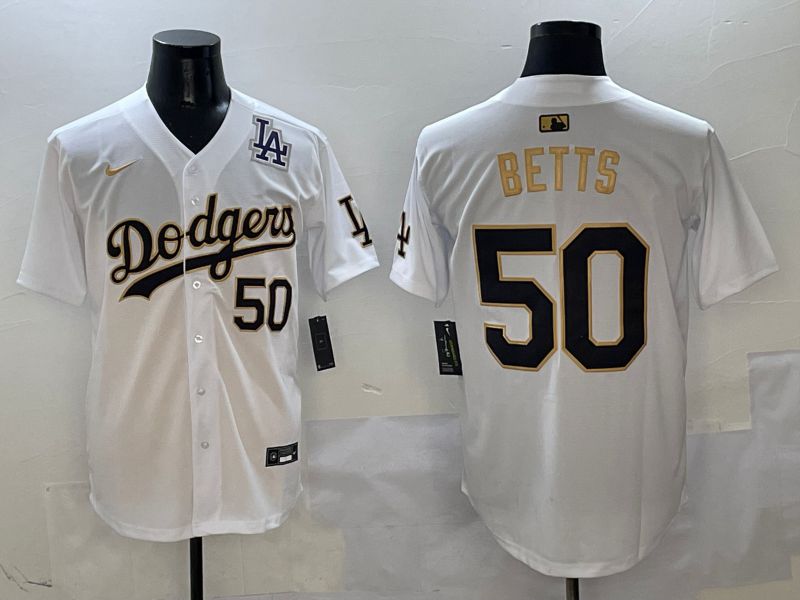 Men Los Angeles Dodgers 50 Betts White Black Game Nike 2025 MLB Jersey style 9